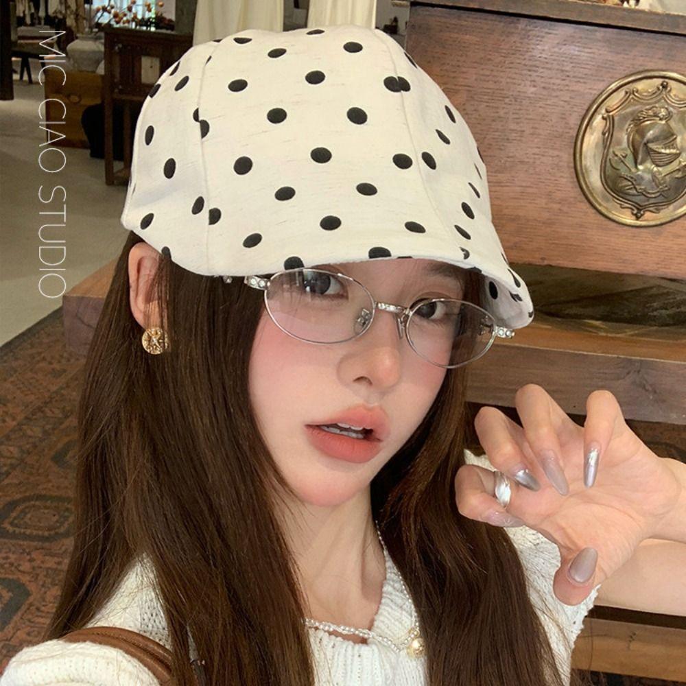 Y2k Polka Dot Beret Cotton Retro Painter Hat Casual Newsboy Cap Summer