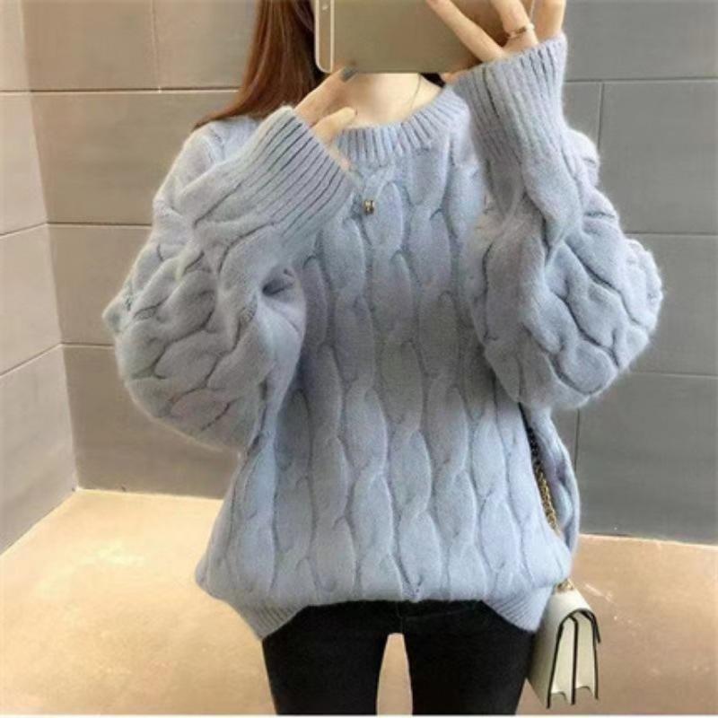Winter Women's Sweater Women's Loose Pullover Thickened Round Neck Fried Dough Twists Knit