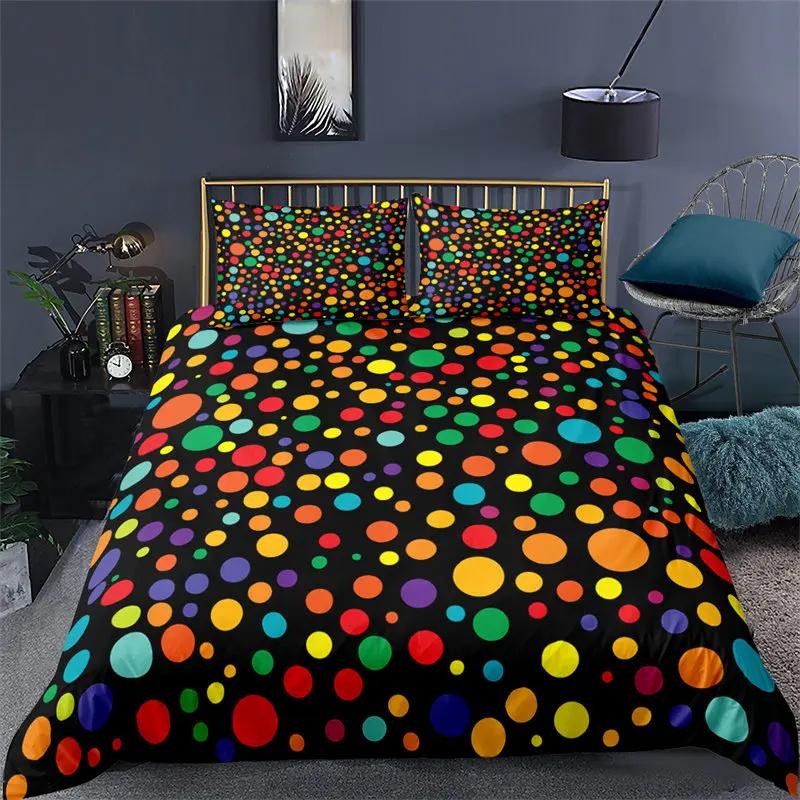 Stars Bedding Set Round Dots Starry Sky Print Duvet Cover Microfiber Galaxy Theme Comforter Cover King For Girl Teen Room Decor