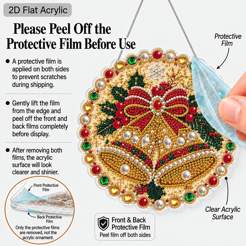 2D Flat 1pc Christmas Pearl Diamond Art Hanging Kits, 3D Mixed‑Sized Beads Craft, DIY Acrylic 25cm/20cm Pearl Diamond Painting Hanging Ornament