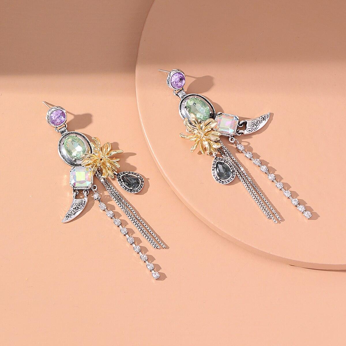 

Новое поступление, женские винтажные висячие серьги с цветочным цирконом, индивидуальные темпераментные серьги с кисточками, модные изысканные аксессуары