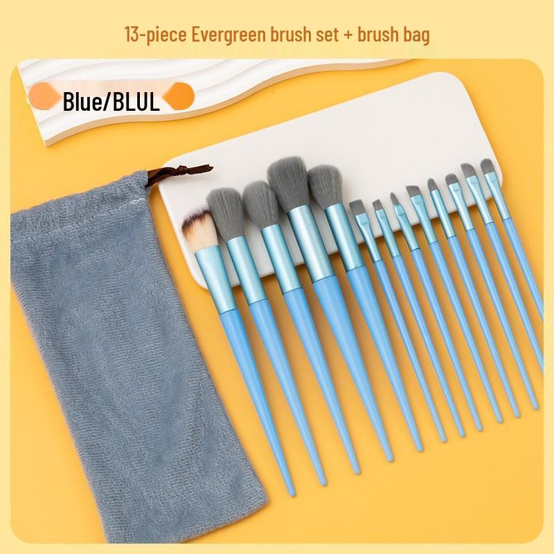 13-Piece Four-Season Green Makeup Brush Set: Soft Eyeshadow, Loose Powder, Blush, Concealer & Portable Brushes.