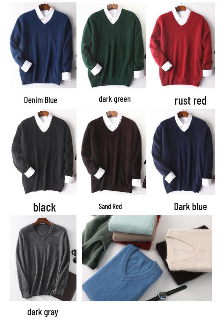 Men's Plus Size Cashmere Mink Velvet Round Neck Sweater - Thickened, Loose Fit for Autumn/Winter