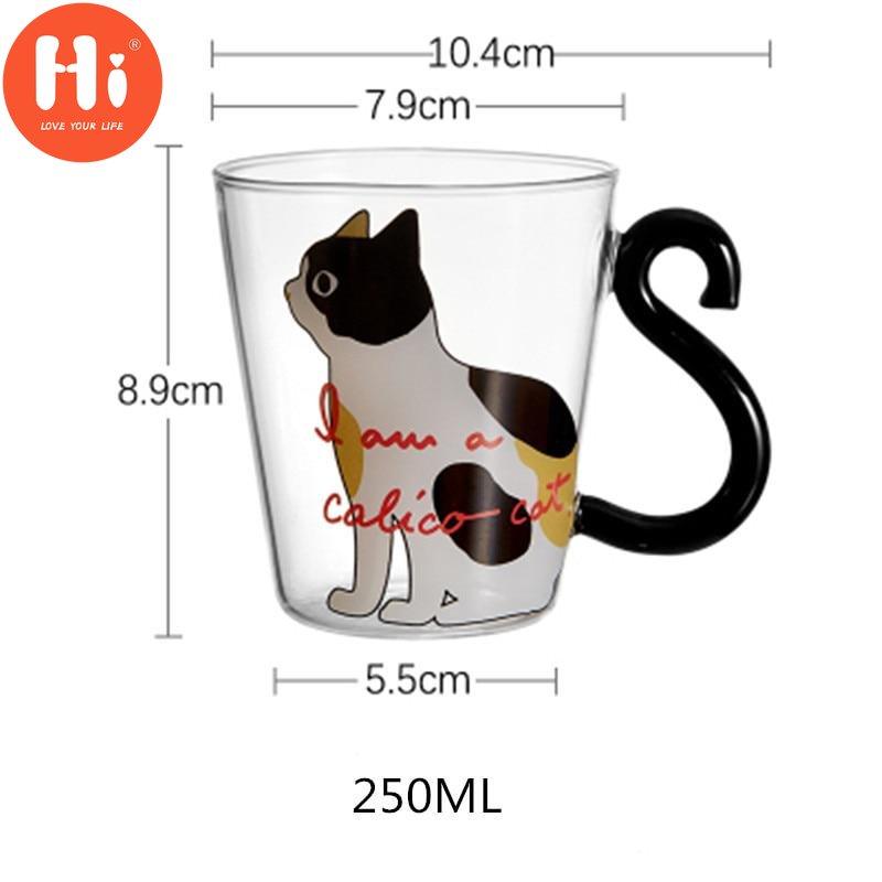 Merhaba 250 ML Sevimli Kedi Cam Suyu Kahve Fincanı Süt Çay kahve bardağı Kupa Kedi Kuyruk Kolu Kedi Fincan Hediyeler