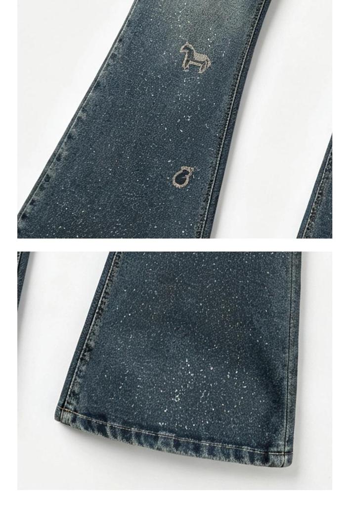 2026 Autumn Girls' Embroidered Rhinestone Denim Retro Micro-Flare Pants for Middle & Big Kids