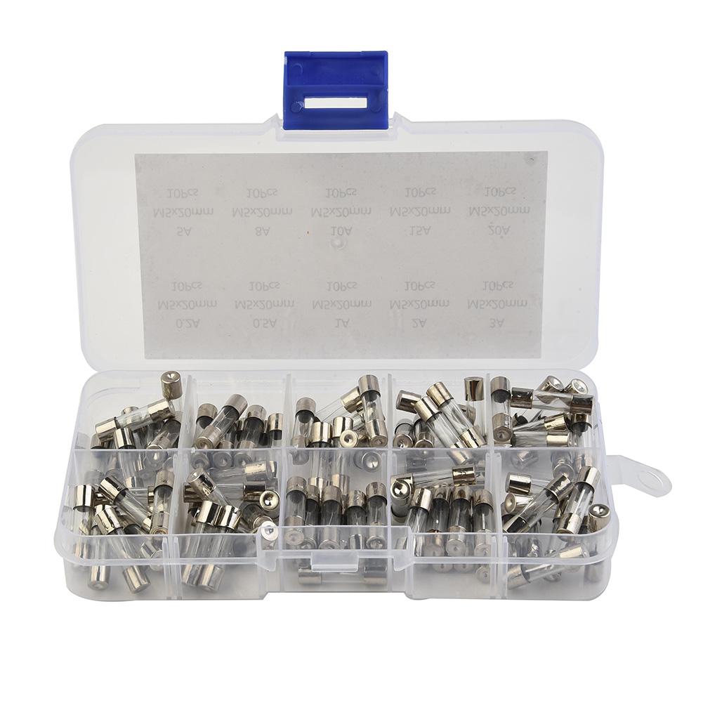 100pcs Insurance Tube Glass Fuses Kit Household 0.2A-20A 100pcs 250V Boxed High Quality Hot Sale Standard Fast Blow