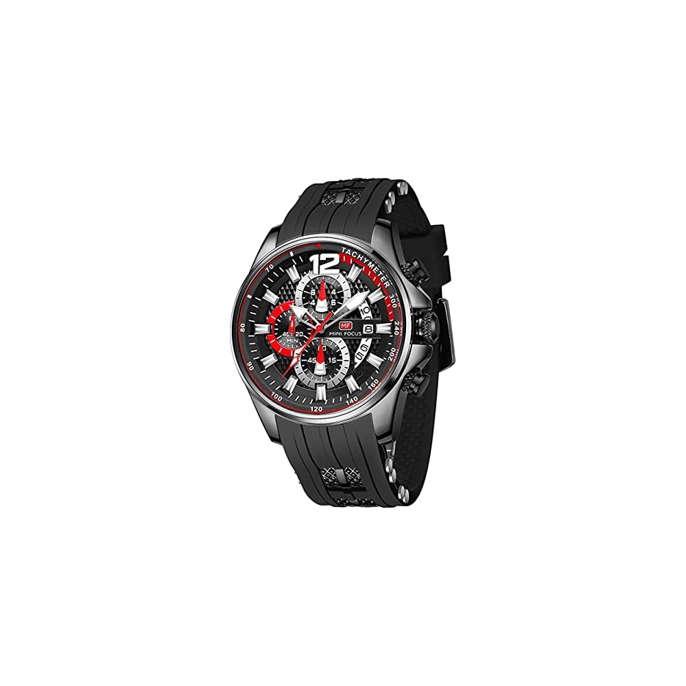 Men s Analog Quartz Watch with Date, Silicone Band, 3ATM Water Resistant, Black