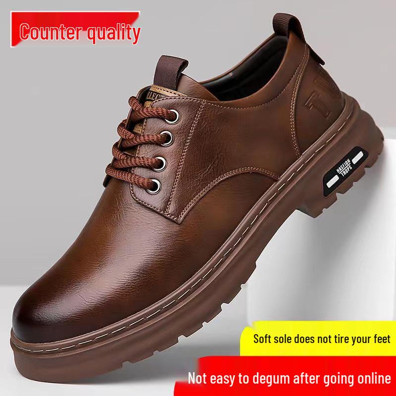 

Мужская повседневная кожаная обувь ручной работы 2024 года - Ретро строчка, износостойкая, дизайн на шнуровке для весны и осени, для рабочей одежды Size 42