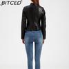 BITCED Women's Studded Leather Jacket Spring/Autumn Long-Sleeved Stand-Collar Fashion Jacket