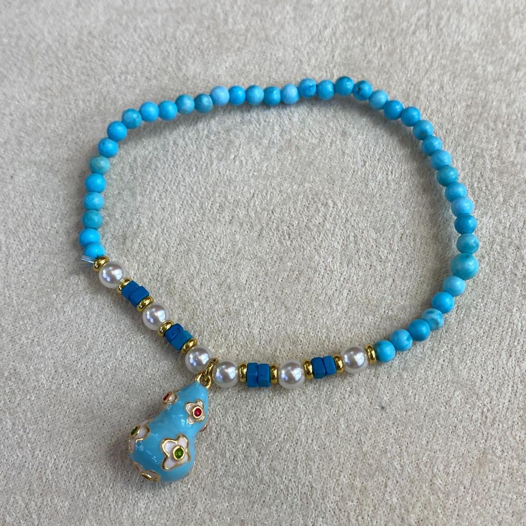 Ethnic Style Dopamine Gourd Necklace Light Luxury Color Enamel Turquoise Beaded Sweater Chain Long Spring And Autumn Accessories