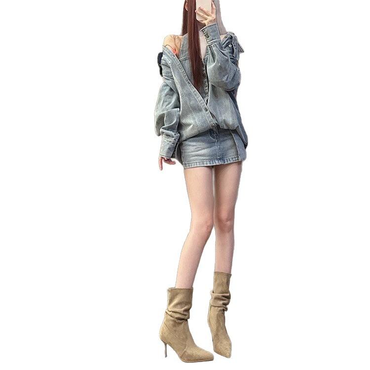 Herbst und Winter 2025 neue spitze kurze Stiefel Damen dünner Absatz Wildleder mittlerer Schaft Stiefel mit Stulpen hoher Absatz elastische dünne Stiefel Martin Stiefel