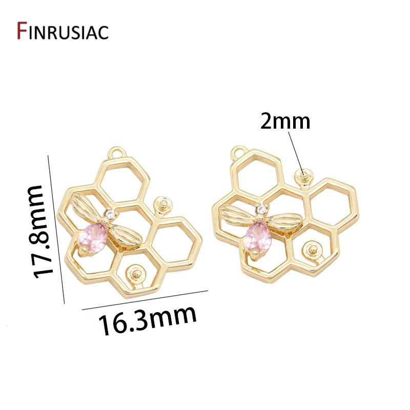 14K Gold Plated Brass Inlaid Zircon Honeycomb Pendant Heart Sun Charms For DIY Handmade Necklace Jewelry Making Accessories