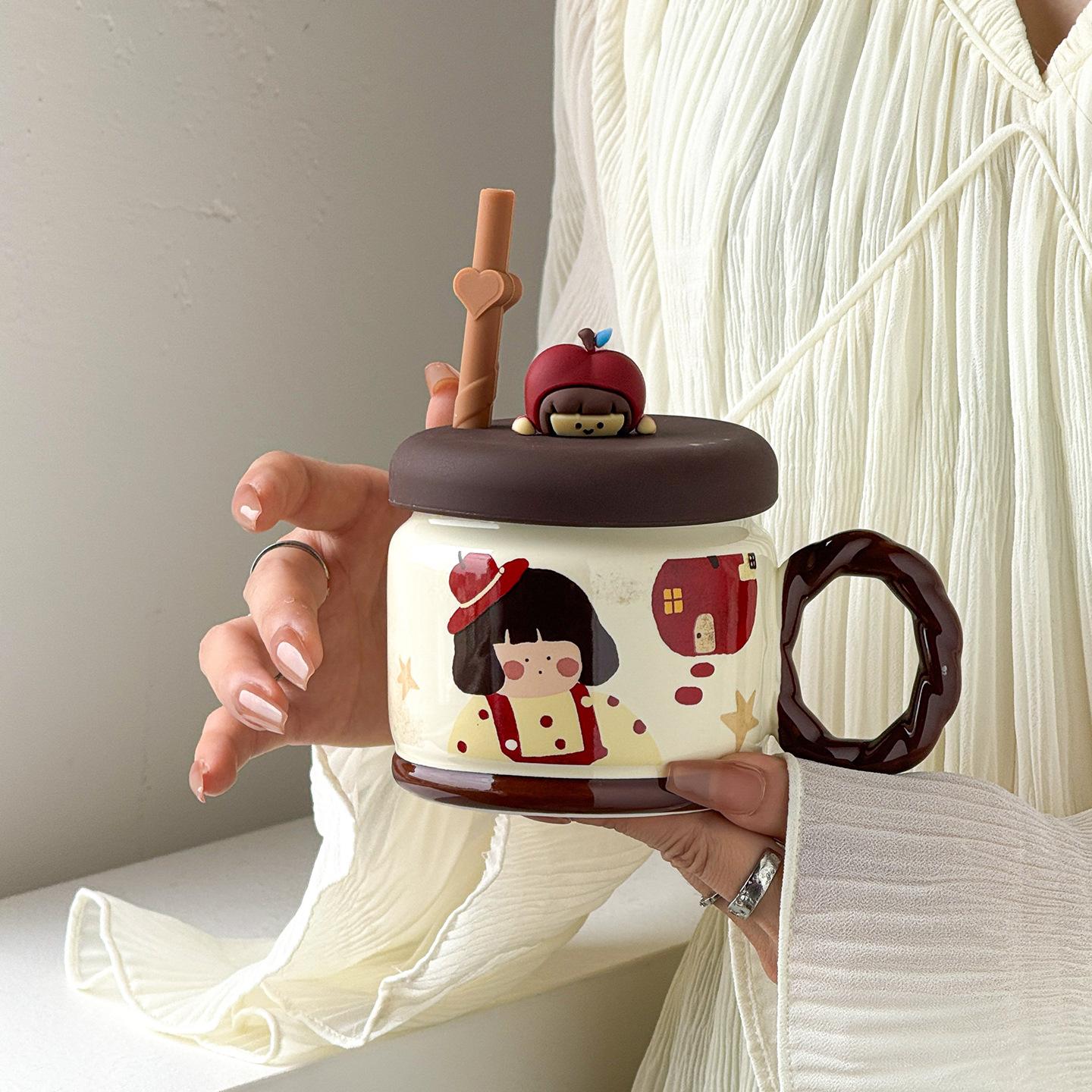 

Cute Ceramic with Lid Mug Saucer Graduation Gift High Value Holiday Souvenir Set Cartoon Cup Water Cup 250ml