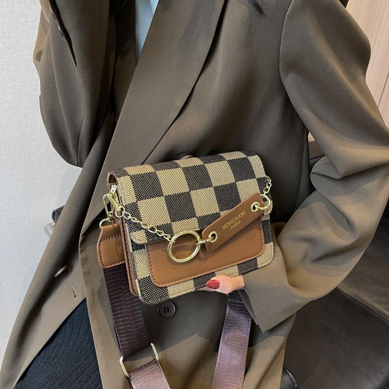Retro new spring and summer bag women's high-end sense versatile checkerboard small square bag single shoulder messenger bag