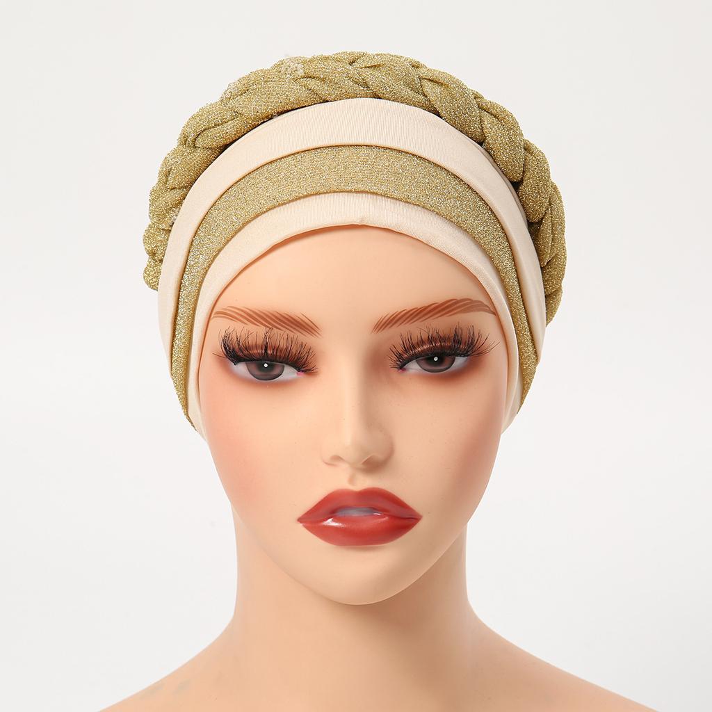 Glitter Pleated Turban Cap for Women Head Wraps Muslim Headscarf Hat Turbante Mujer African Headpiece