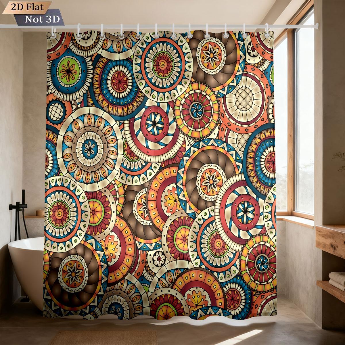 

1Pc Bohemian Color Retro Pattern Print Waterproof Privacy Partition Shower Curtain With 12 Hooks Multiple Sizes Machine Washable W60H190(CM)-1 Pcs
