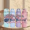 1PC Blue Collage Art 750ml sports water bottle leakproof straw lid outdoor office home