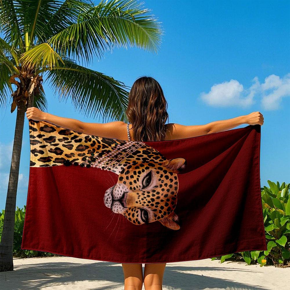Gorgeous Leopard Red Quick Drying Bath Towel Microfiber Beach Towel Light Weight Swimming Camping Yoga Beach Out