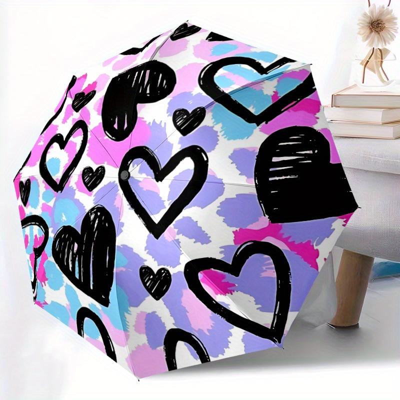 1pc Heart Print Automatic Umbrella 8-Bone Design Compact Gear for Outdoor Travel, Perfect Holiday Gift y250827068