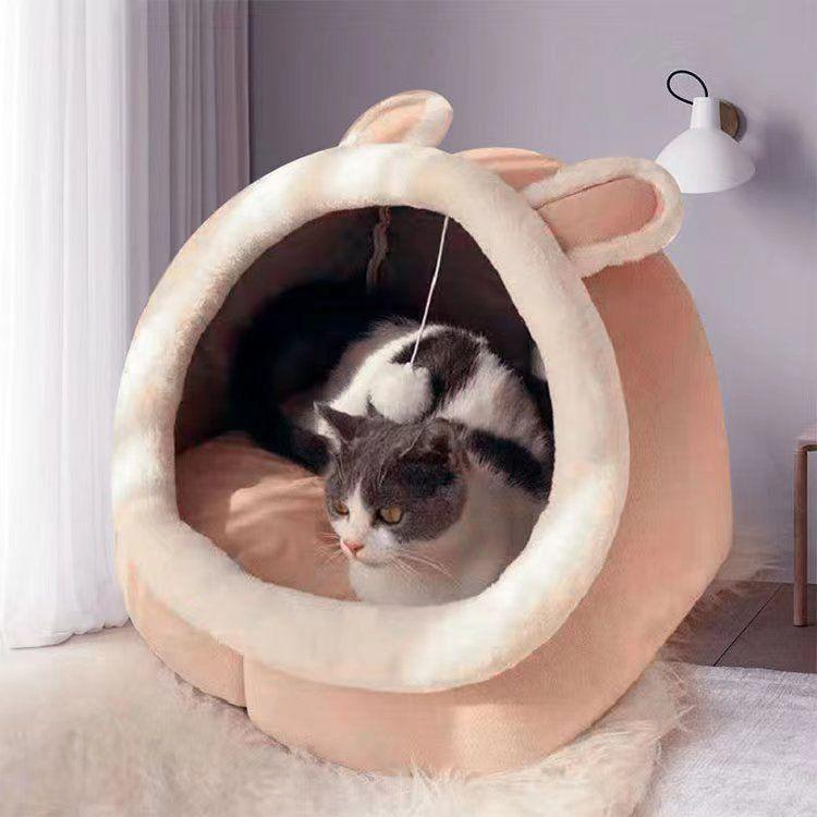 Pet Tent Cave Bed for Cats Small Dogs Self-Warming Cat Tent Bed Cat Hut Comfortable Pet Sleeping Bed Foldable Removable Washable