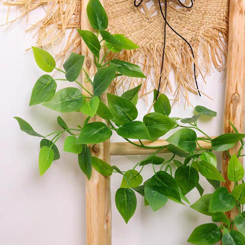 Искусственная ротанговая лиана с листьями Потоса для декора – Зеленая искусственная лиана для маскировки кондиционера, водопроводных труб и декора дома.