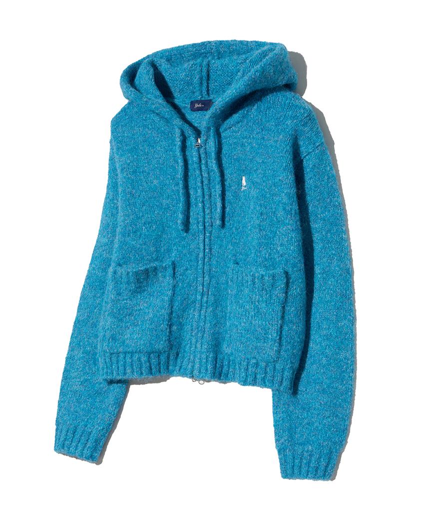 Felpa con cappuccio YALE da donna in maglia pelosa corta con zip_Blu