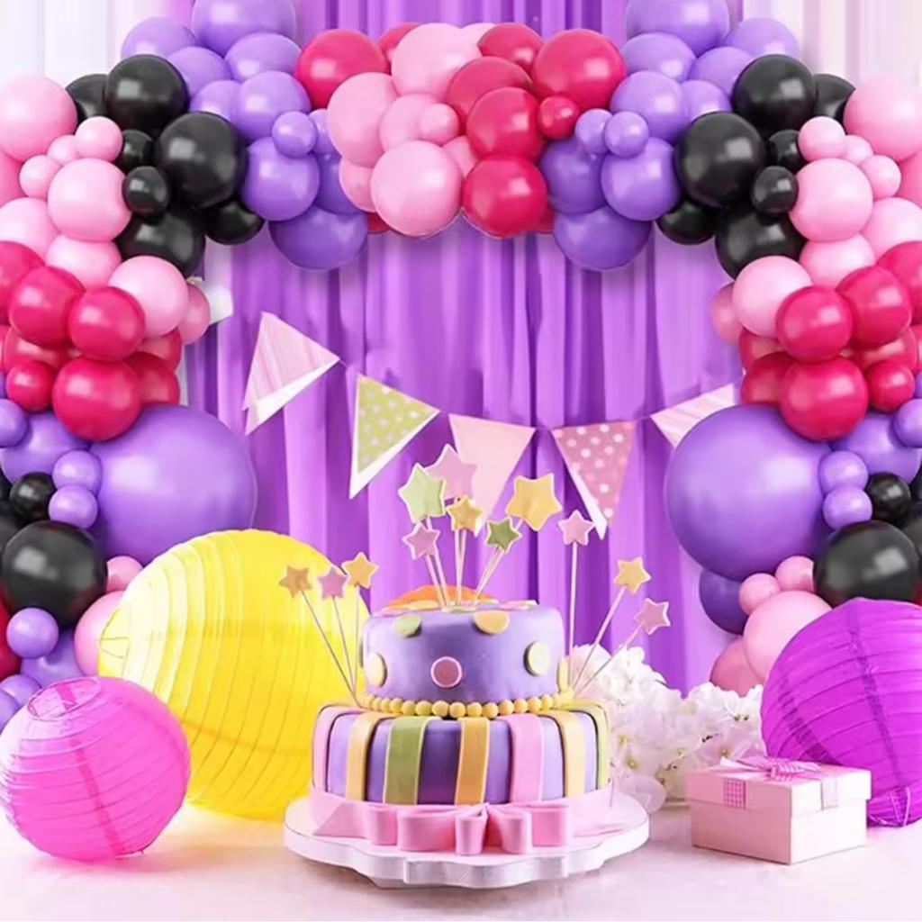75pcs Pink and Purple Balloon Arch Garland Kit, Rose Red Black Pink Purple Latex Balloon for Birthday Party Decor Supplies