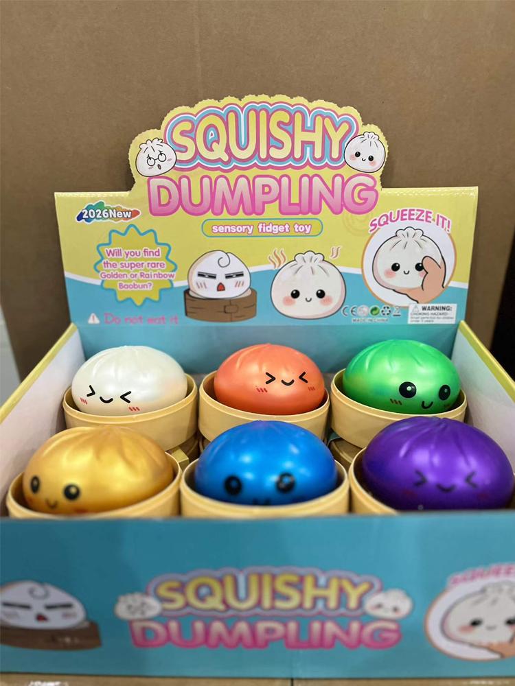 2026 New Glitter Dumpling Squishies Toy Bun Baozi Dumpling Mystery Box Colorful Food Squishy Sensory Anti Stress Squeeze Balls