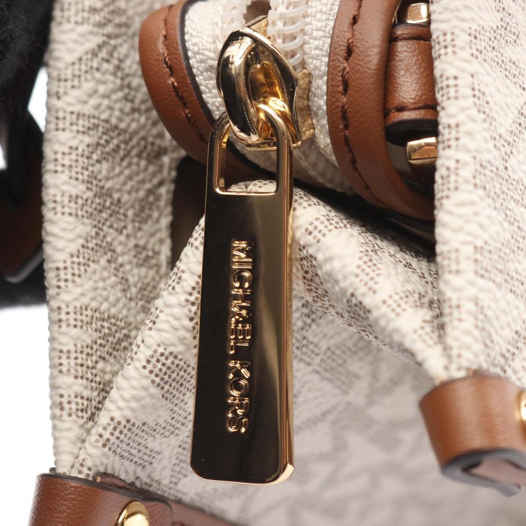 Used Michael Kors MIRELLA S MK Signature Handbag 35F2G7ZC5B PVC coated canvas leather White Brown Used Women