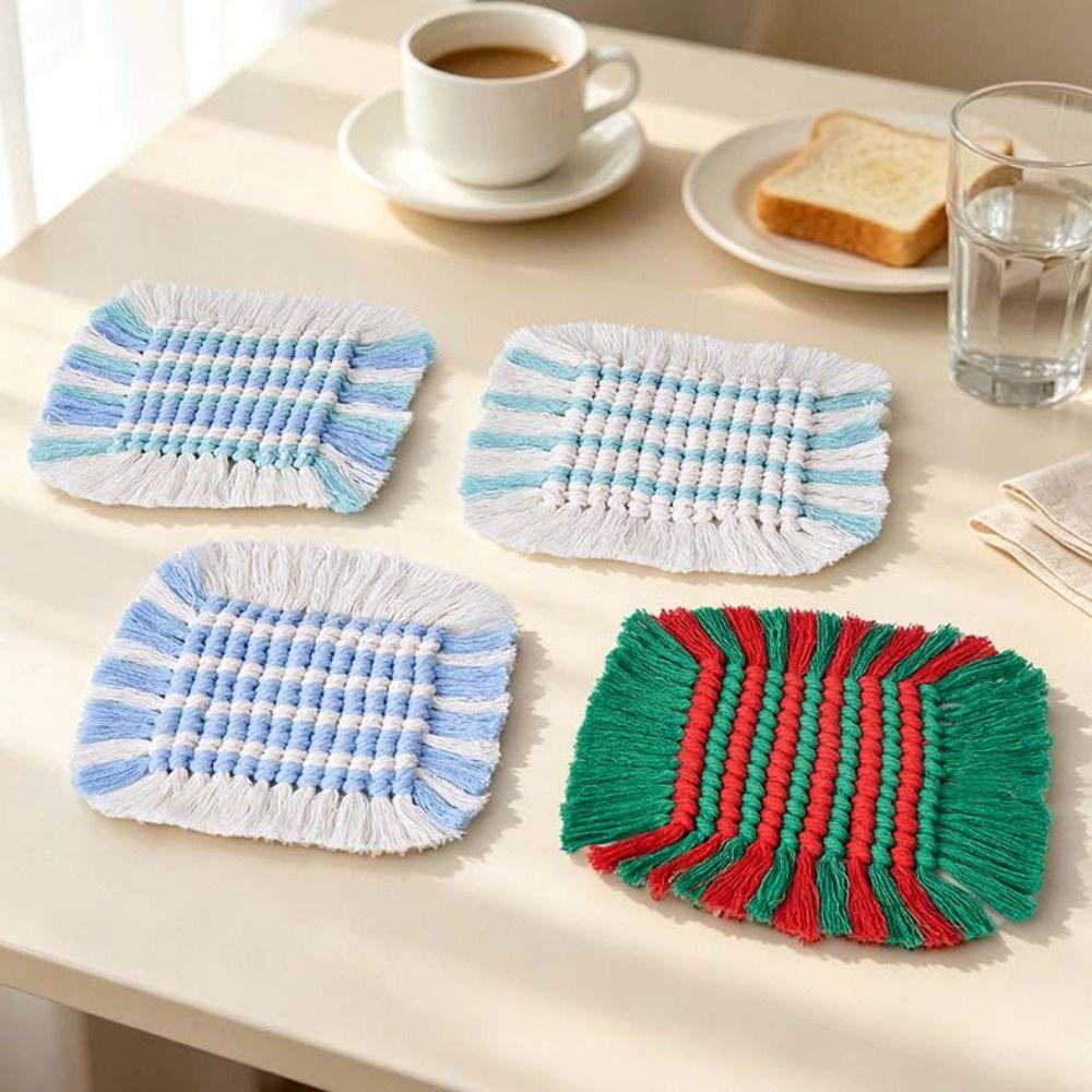 Handmade Tassel Cup Coaster Woven Cup Holders Creative Cup Mat for Coffee Table