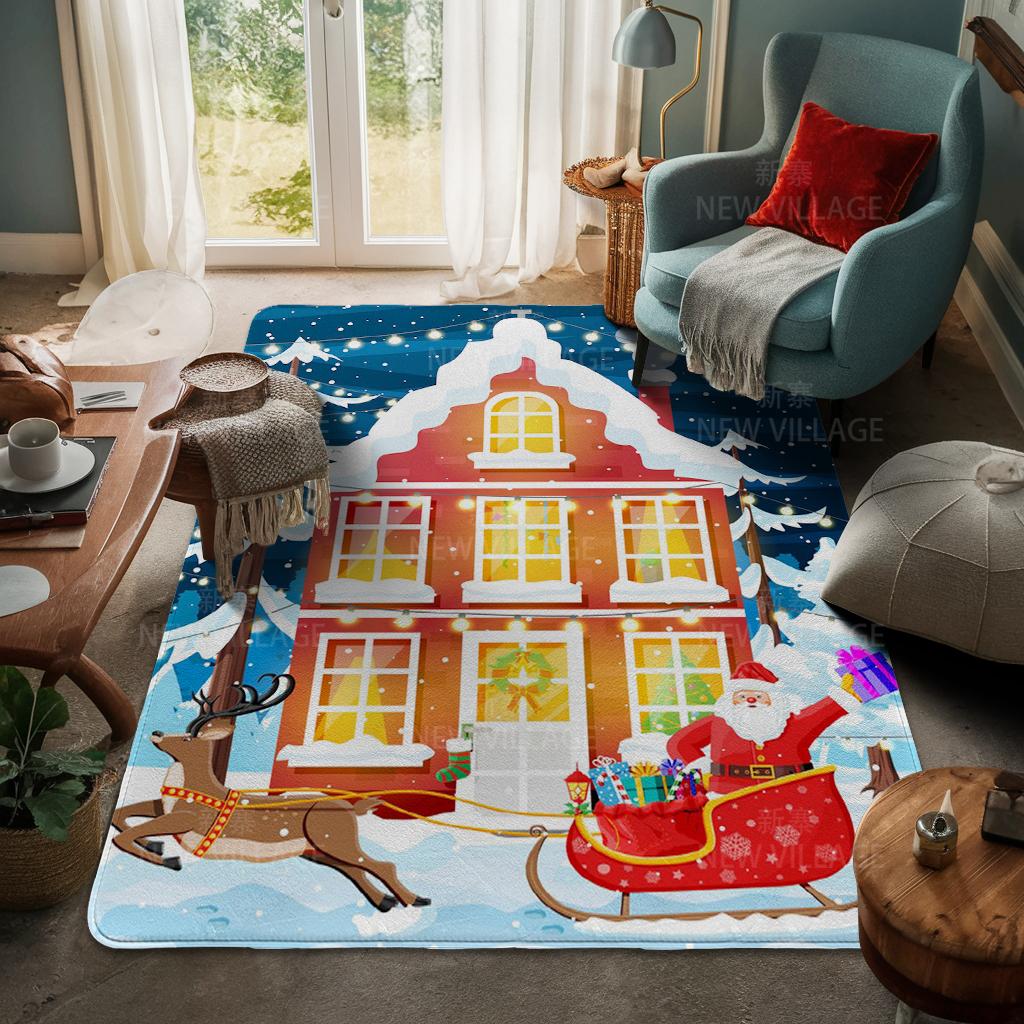 House Entrance Carpet Home Door Mat Living Room Bath Foot Bathroom Non-slip Water Absorption Rugs Bath Merry Christmas Winter