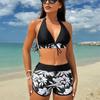New fashion printed neck strap sexy leak back boxers women's split two-piece swimsuit