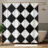 Vintage Black White Checkerboard Shower Curtain Geometric Diamond Pattern Polyester Bath Curtain with 12 Hooks for Modern Decor