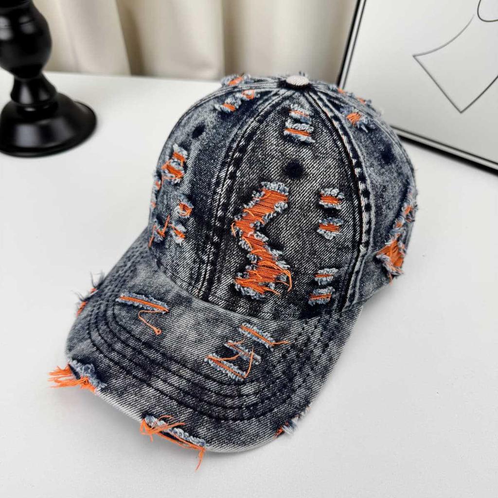 Retro Denim Perforated Baseball Cap Breathable Duck Sun-Shading Spring Summer Unisex Brushed Color