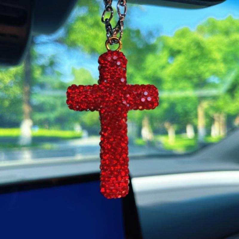 Modischer Kreuzanhänger Auto Innendekoration Exquisite Diamantbesetzte Auto Rückspiegel Zubehör Geschenk