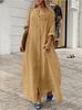European and American Casual Pocket Shirt Collar Long Cotton Linen Maxi Dress in Plus Sizes, 2023.