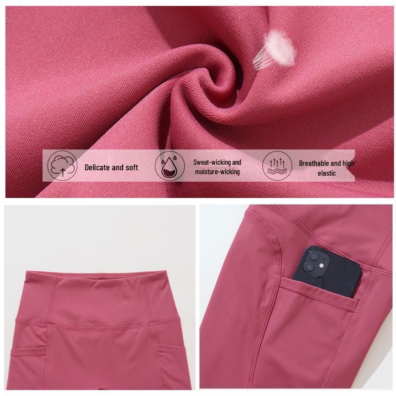 Women's Quick-Dry High-Waisted Yoga Shorts - Peach Lift, Nude Feel, with Pocket