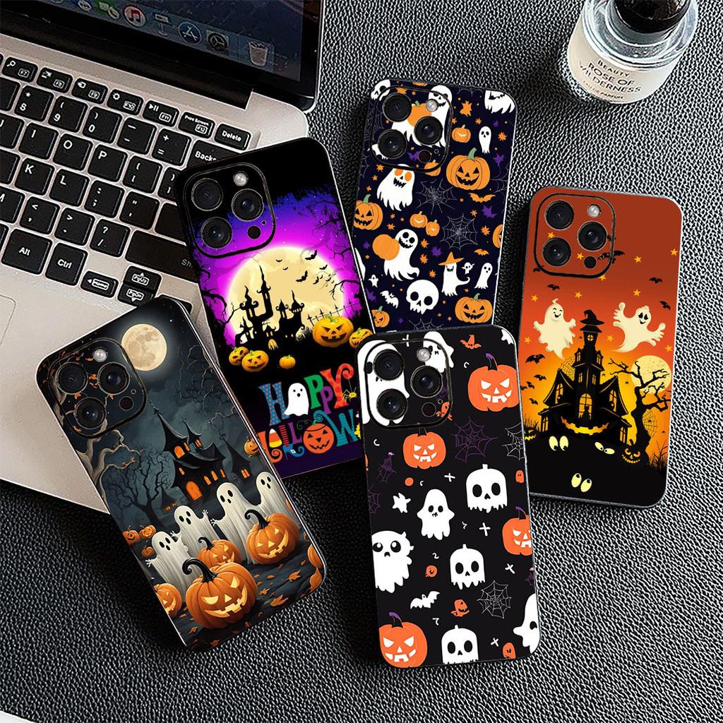 for Samsung Galaxy A35 A36 A55 A26 A05 A06 A14 A50 A51 A53 A54 A12 A13 A23 Phone Case with Little Ghost Halloween Pumpkin Flower