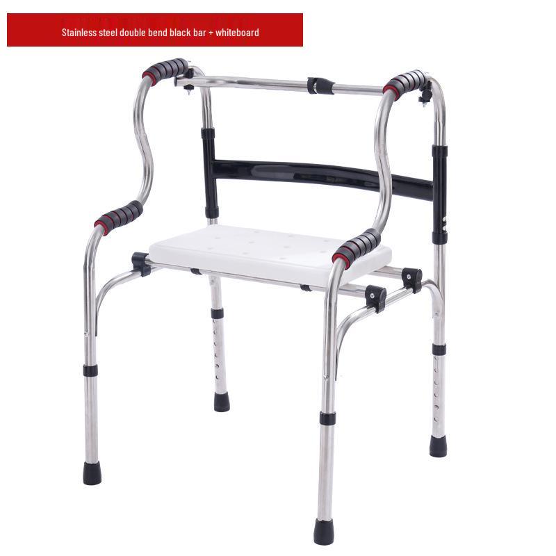Stainless Steel Rollator Walker with Seat and Wheels - Rehabilitation Support Frame
