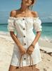 Summer European and American Holiday Style Off-the-shoulder Dress Women's One-word Shoulder Bubble Sleeve Waist Skirt