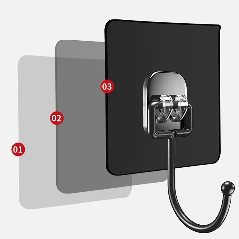 1Pcs Large Hook Transparent Stainless Steel Strong Self Adhesive Hooks Key Storage Hanger For Kitchen Bathroom