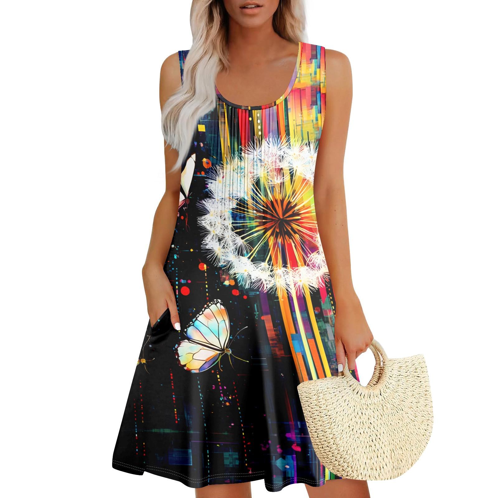 

Женский повседневный сарафан с карманами, летнее пляжное платье в стиле бохо, праздничные платья для женщин, платья-майки L чёрный