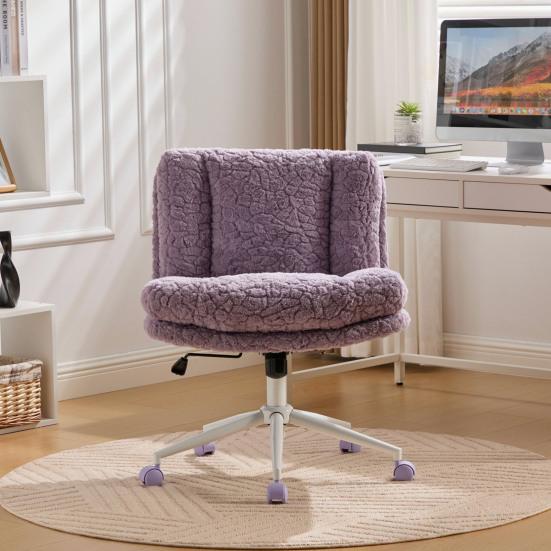 26.4 Inch Seat Office Chair, Artificial Rabbit Hair Home Office Chair with Metal Base, Adjustable Desk Chair Swivel Office Chair, Vanity Chair