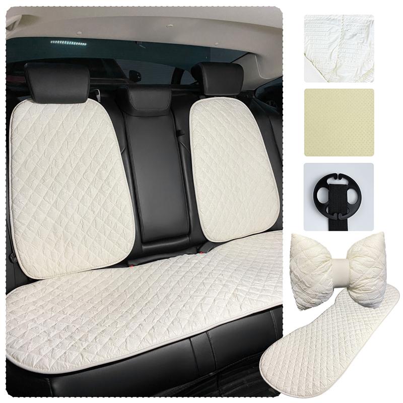 Fashion Ins Puff Cotton White Car Seat Cushion Cover Women Car Accessories Steering Wheel Cover Universal Auto Neck Waist