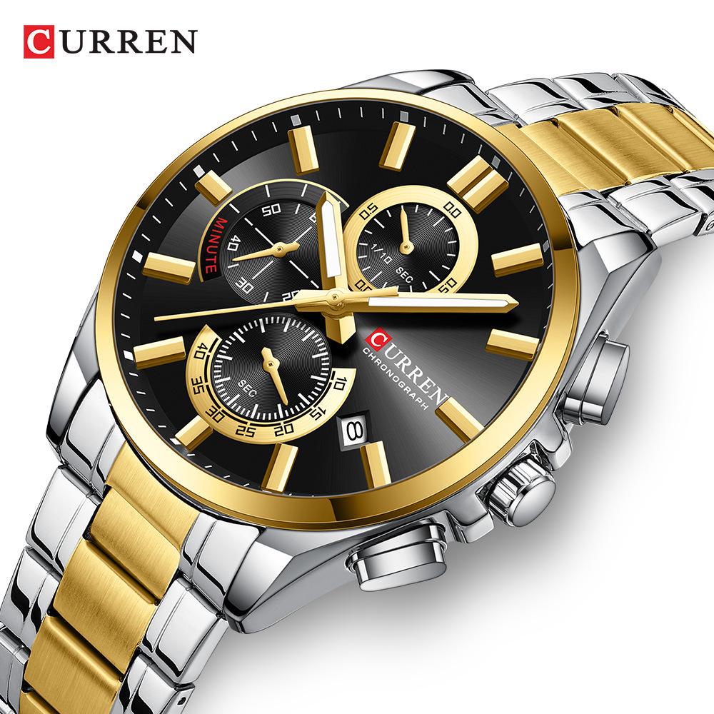 Curren 8475 Men's Multi-function Steel Band Quartz Watch with Calendar