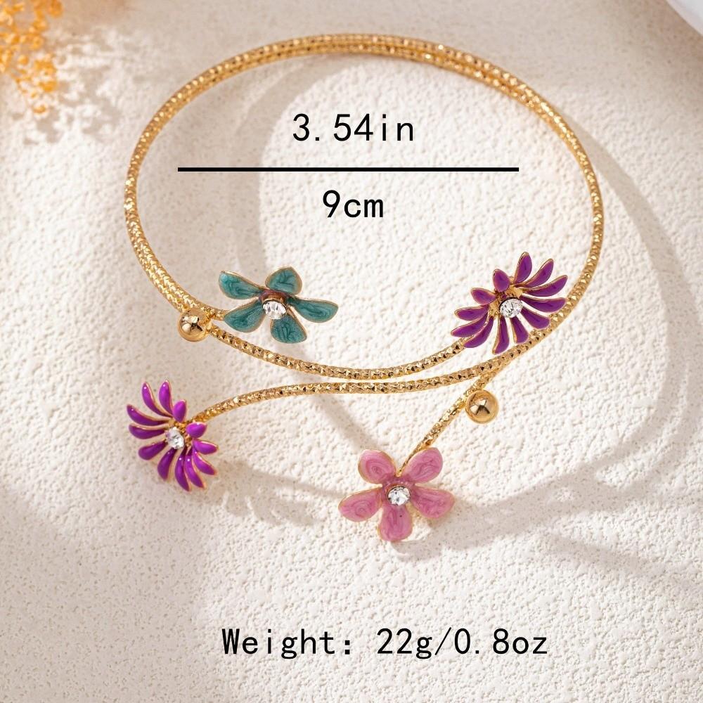 Elegant Floral Open Cuff Armlet Enamel Glaze Craft Open Arm Ring  For Women Girls