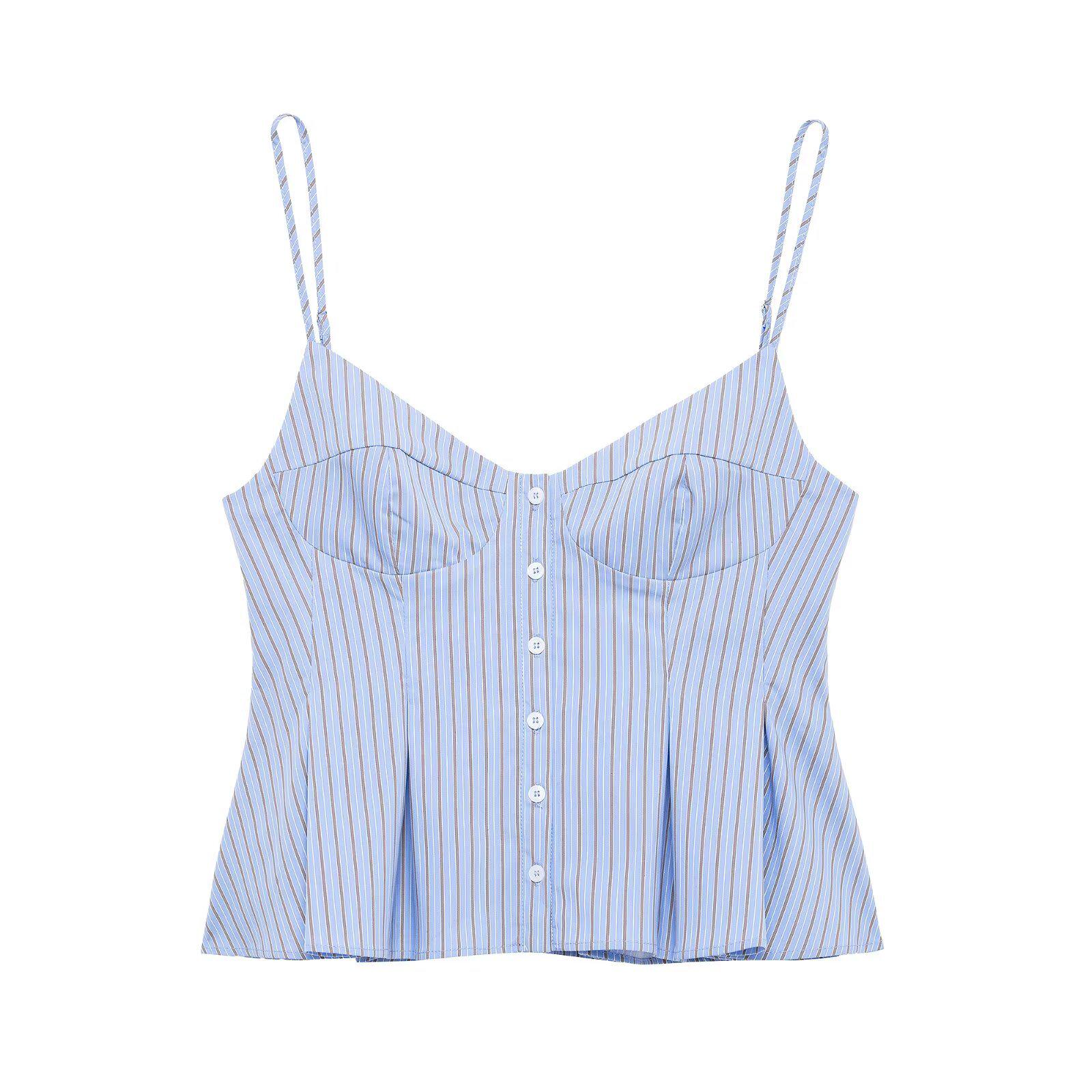 

2025 Весна Европейский и Американский Стиль Плиссированный Поплин Топ на Тонких Бретелях S