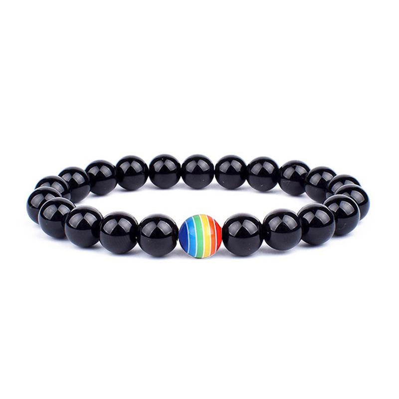 Rainbow Beaded Stretch Bracelet: Fashionable White Turquoise  Volcanic Stone Jewelry for Women