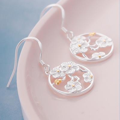 925 Sterling Silver Körsbärsblommor Hängande Örhängen För Kvinnor Mode Smycken sterling-silver-smycken pendientes