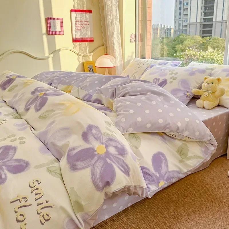 3/4pcs/set 100% Cotton Floral Pattern Duvet Cover Set with Pillowcase Sheet Home Twin Single Queen Size Boys Girls Bedding Sets